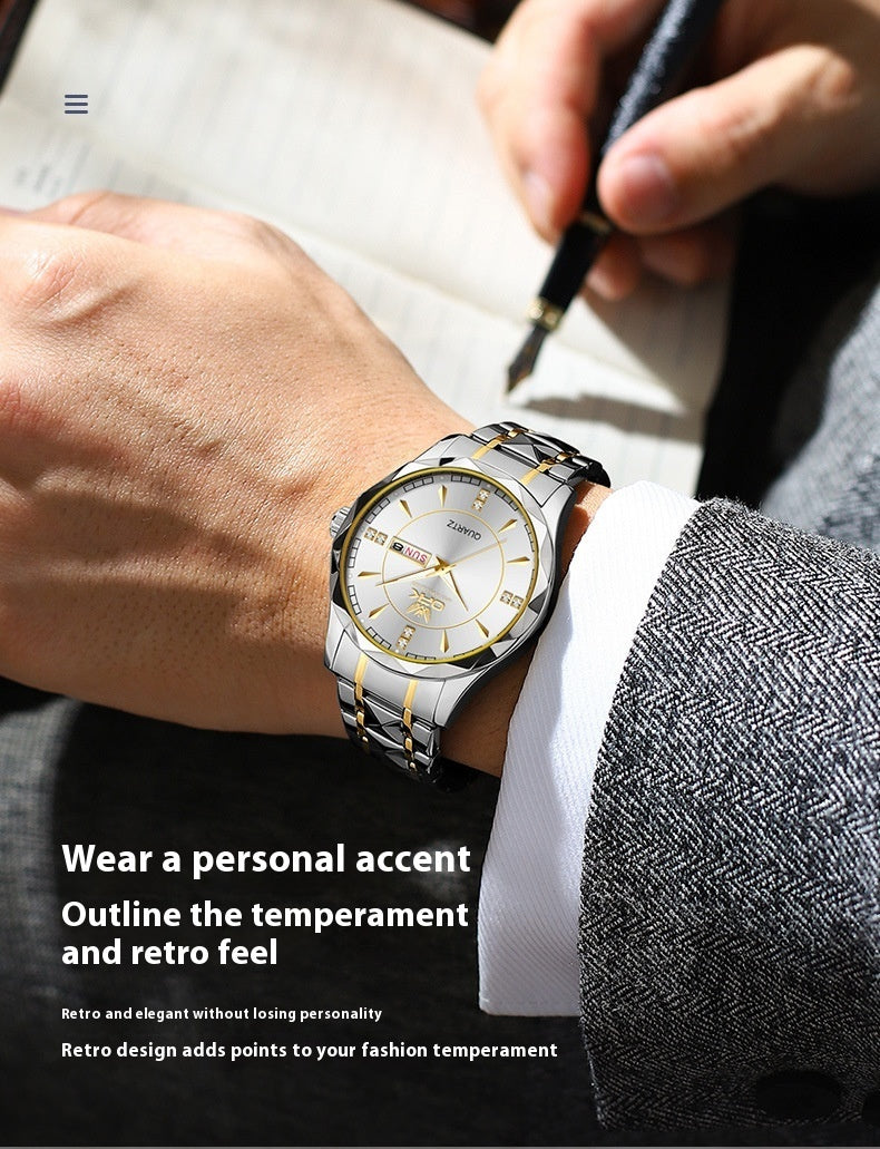 Stainless Steel Double Calendar Waterproof Men's Watch