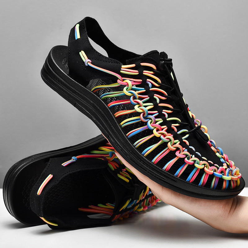 Woven Drawstring Tie Roman Shoes