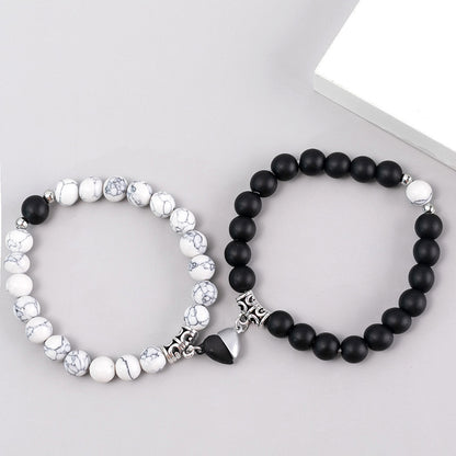 Turquoise Peach Heart Magnet Couple Design Bracelet