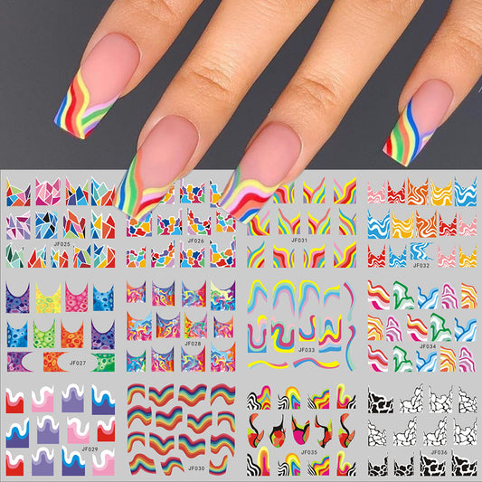 Feng Shui Print Line Flower Nail Stickers