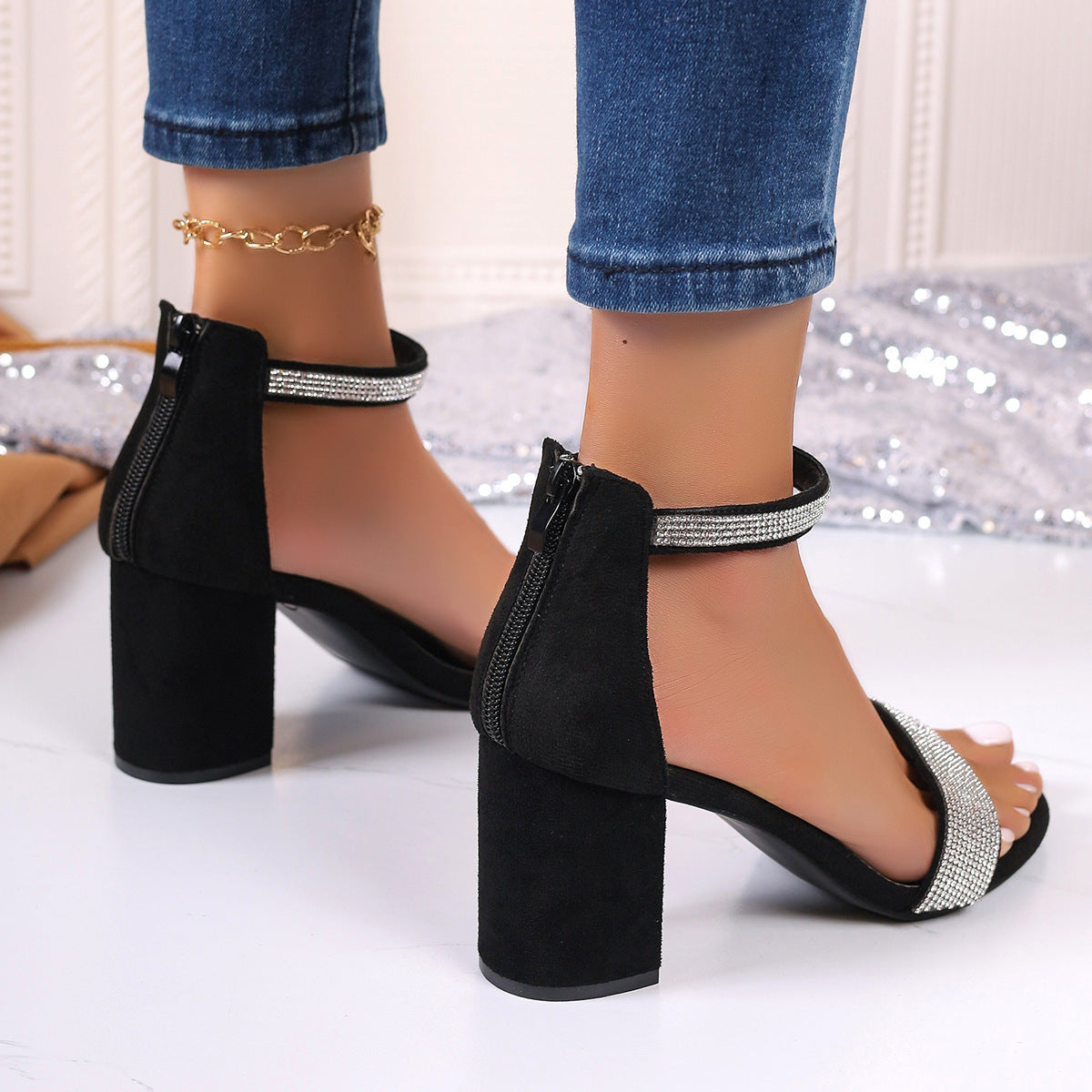 High Heel Rhinestone Sandals