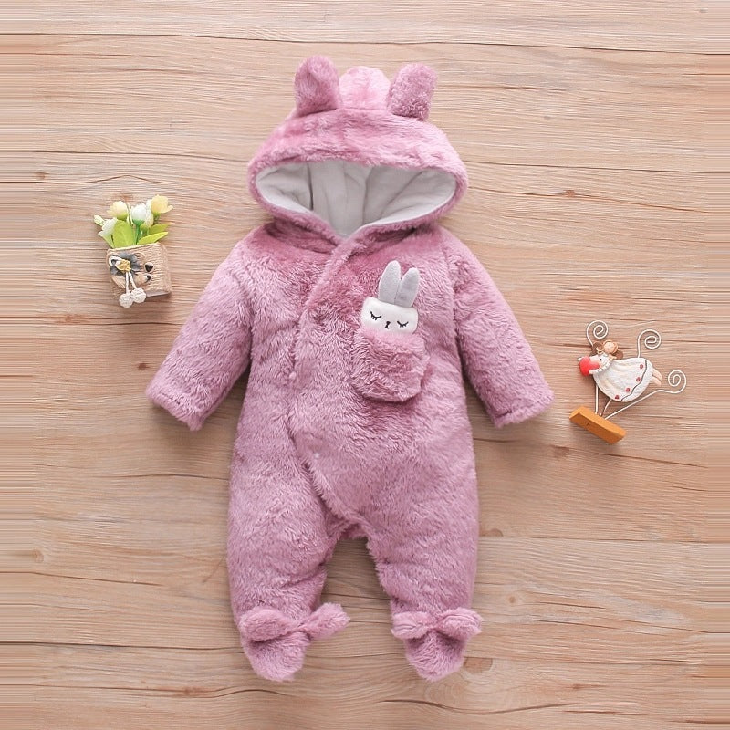 Solid Color Cartoon Baby One-piece
