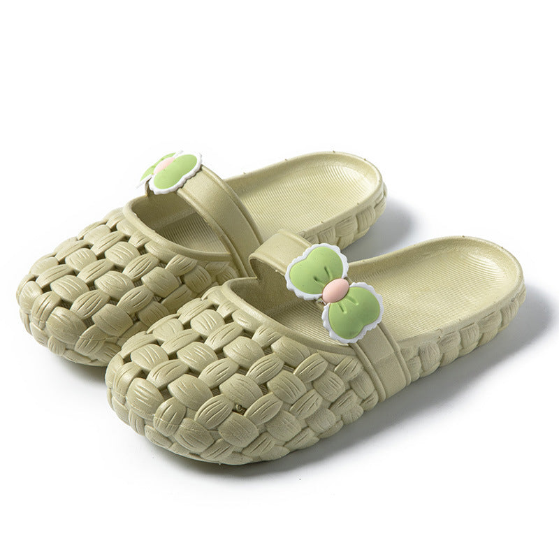 Baotou Slippers With Bow Braid Design