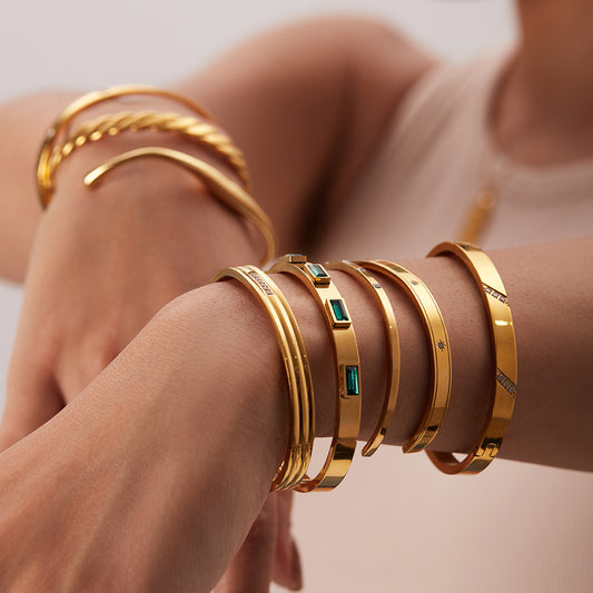 Gold-plated Stainless Steel Bracelets With Zirconia