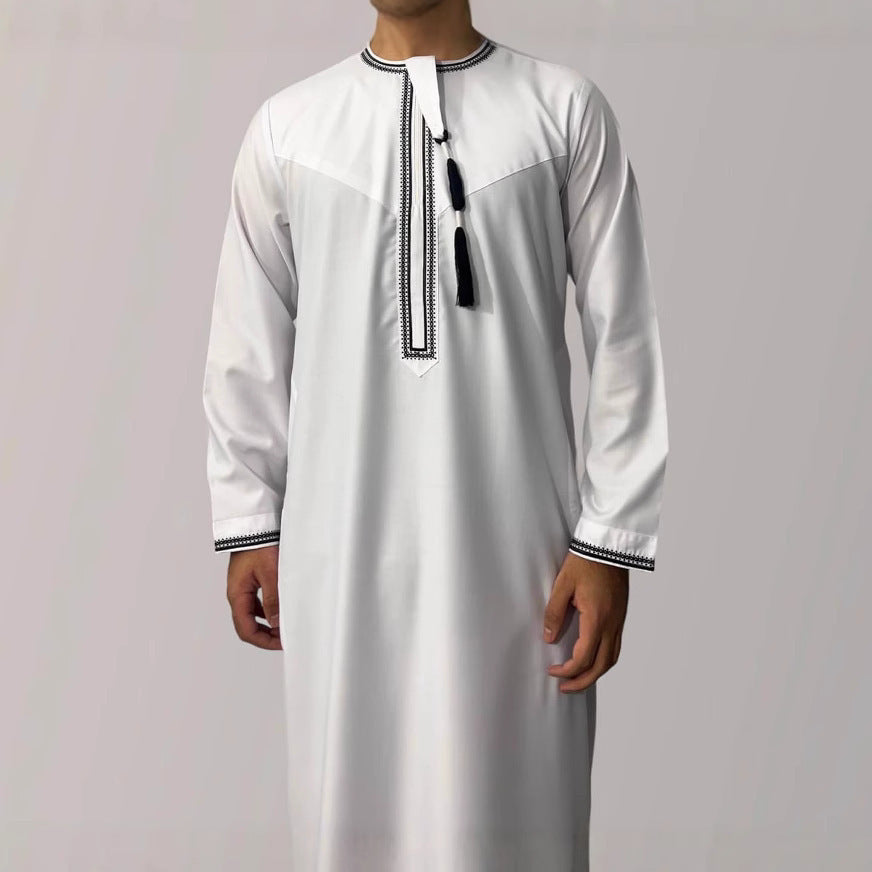 Solid Color Round Neck Embroidered Thick Tassel Oman Gowns For Men