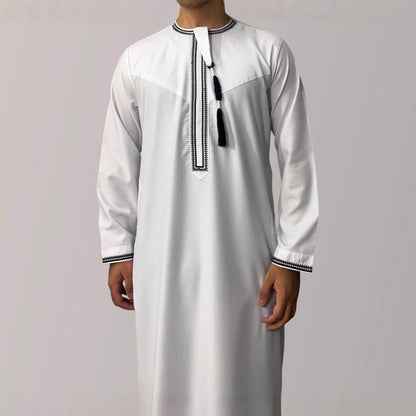 Solid Color Round Neck Embroidered Thick Tassel Oman Gowns For Men
