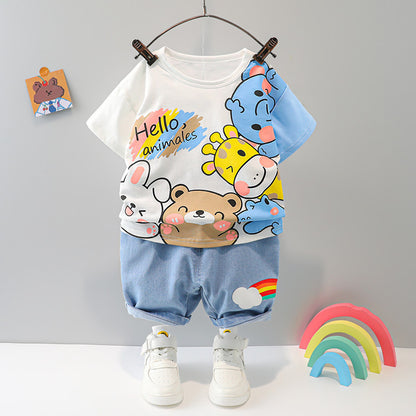 Boys And Girls Short-sleeved Denim Five-point Pants