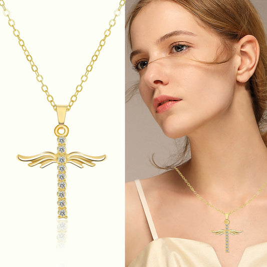 Angel Wings Cross Pendant Necklace For Women