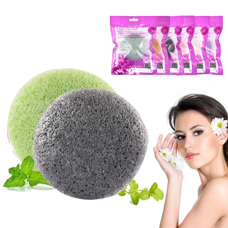 Natural Round Shape Konjac Face Cleaning Sponge
