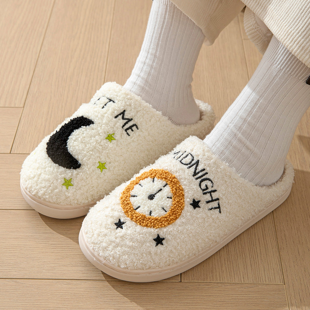 Moon And Clock Print Home Slippers For Women