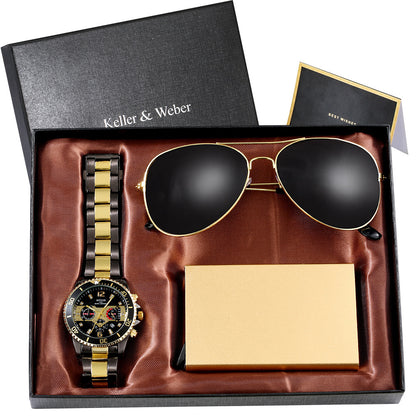 Men's Quartz Watch, Sunglasses And Gift Box