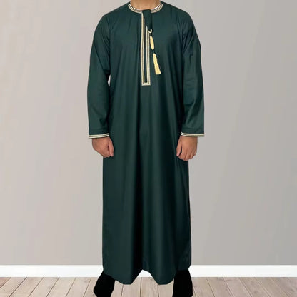 Solid Color Round Neck Embroidered Thick Tassel Oman Gowns For Men