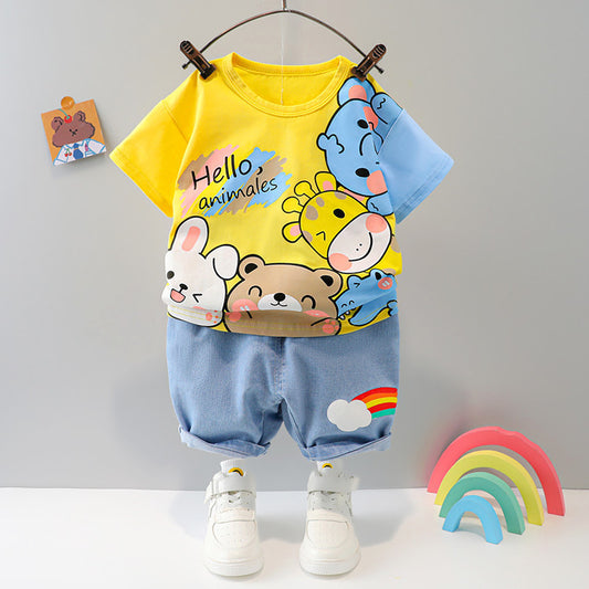 Boys And Girls Short-sleeved Denim Five-point Pants