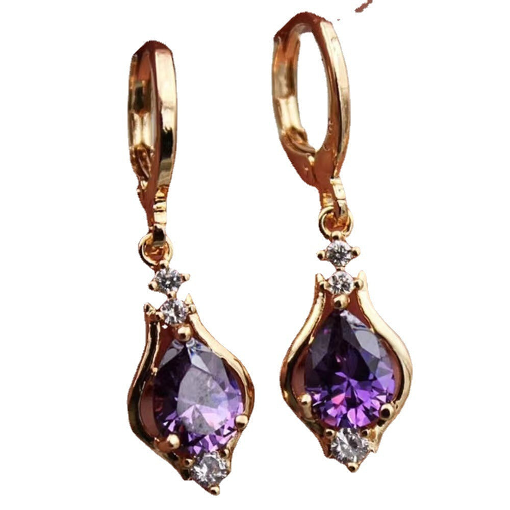 Purple Zircon Drop-shaped Temperament Earrings