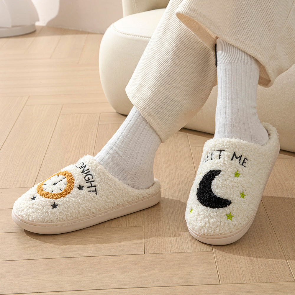 Moon And Clock Print Home Slippers For Women