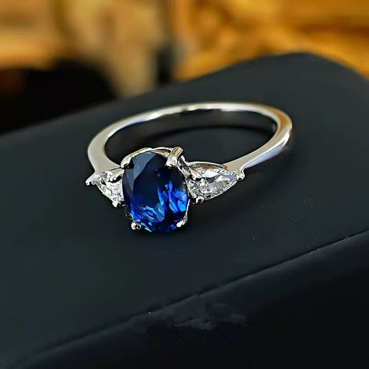Simple And High-end Oval Blue Ring