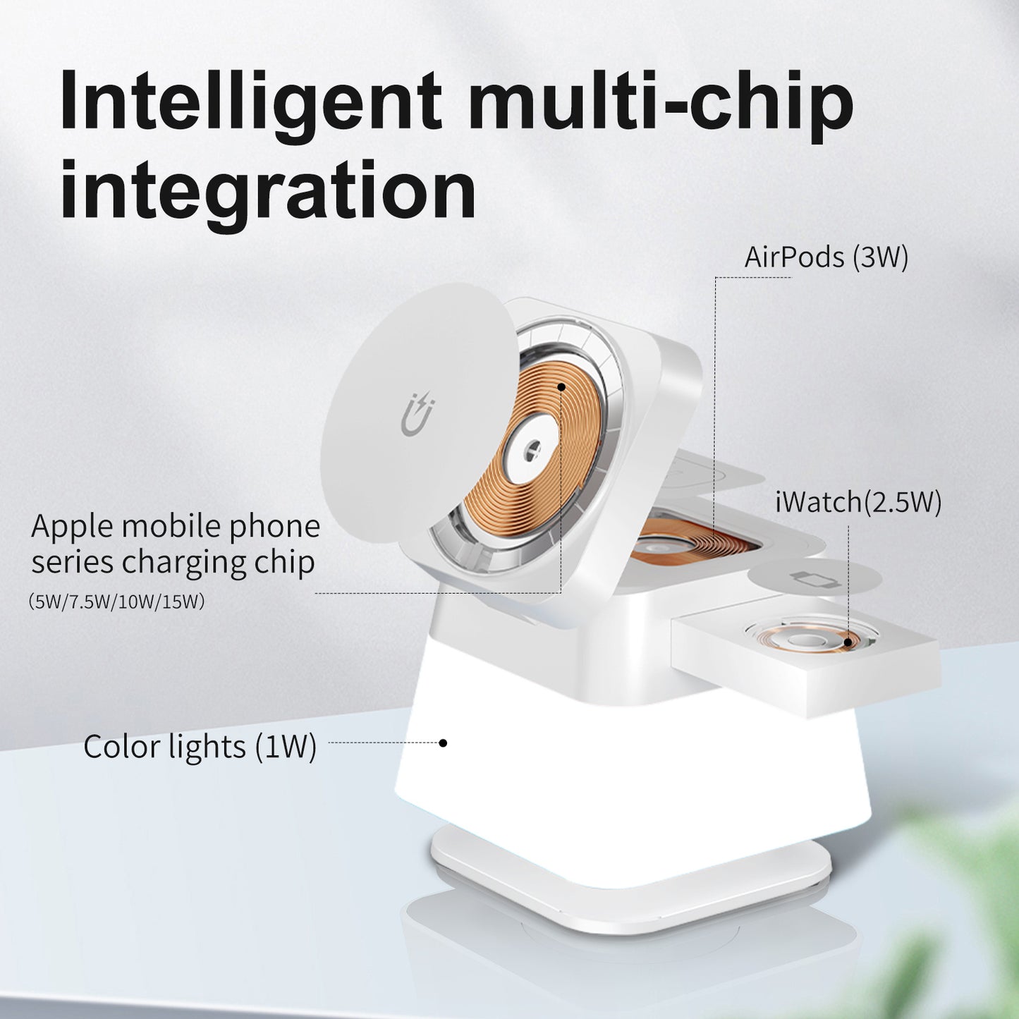 4 In 1 Rotatable Colorful Lighting Wireless Charger Stand For Phone 8/715/14/13/12 Pro Max