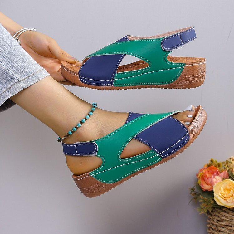 Summer Wedges Sandals With Color Block Cross-strap Design For Women