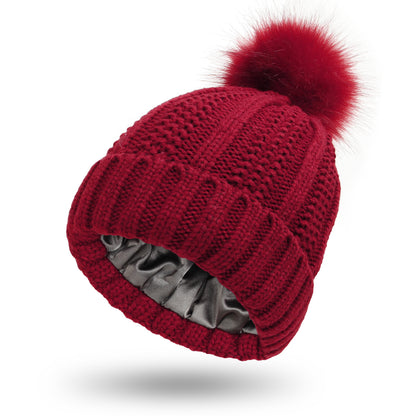 Fashion Stretchy Satin Lined Skull Knit Beanie Hat For Women