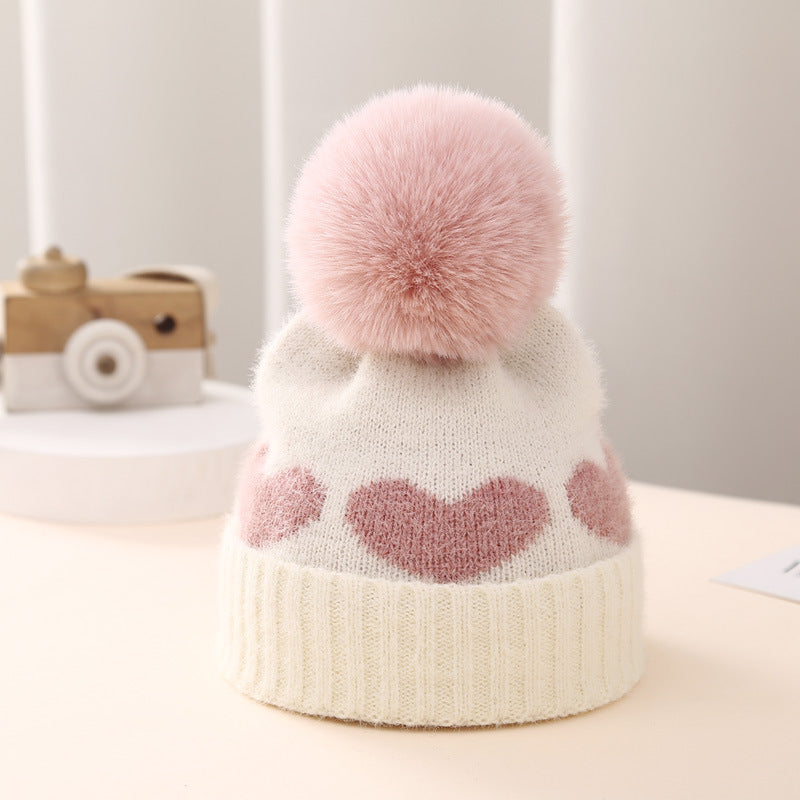 Baby Double-layer Thickened Jacquard Heart Hat