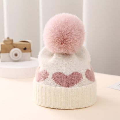 Baby Double-layer Thickened Jacquard Heart Hat