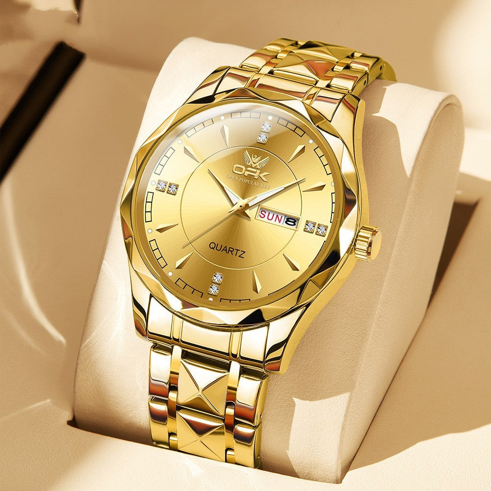 Stainless Steel Double Calendar Waterproof Men's Watch