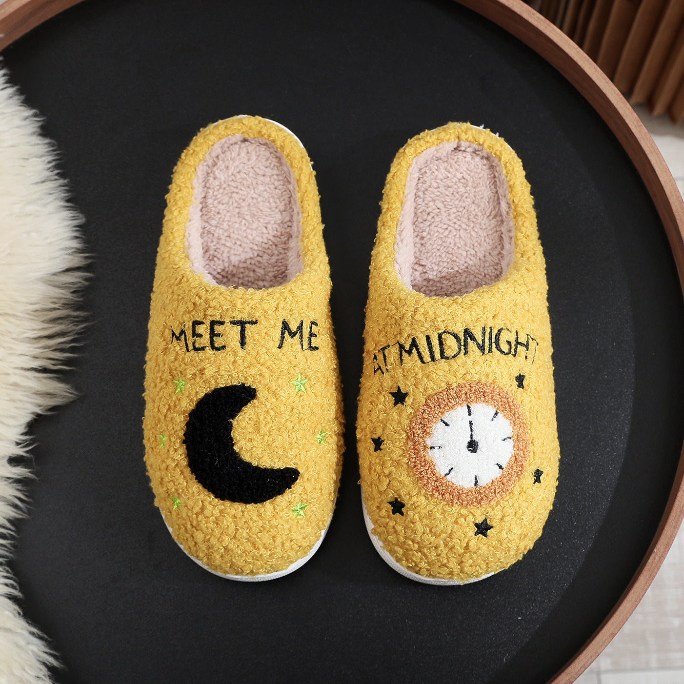 Moon And Clock Print Home Slippers For Women