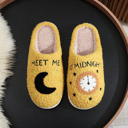 Moon And Clock Print Home Slippers For Women