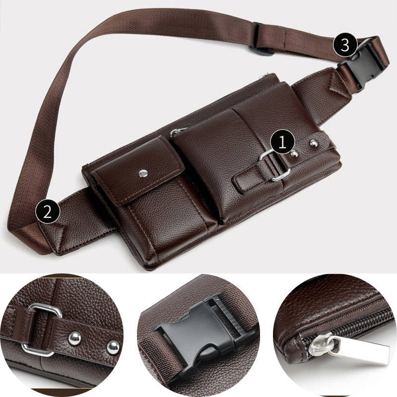 Men's Leather Waist And Chest Bag For Travel