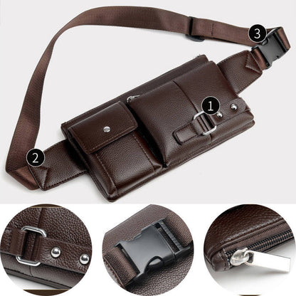 Men's Leather Waist And Chest Bag For Travel