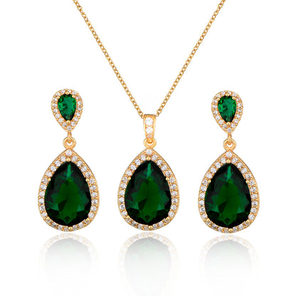 Big Bright Zircon, Water Drops Necklace And Eardrops Suit For Brides