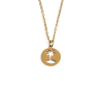Titanium Steel Hollow Coconut Tree Pendant Neck