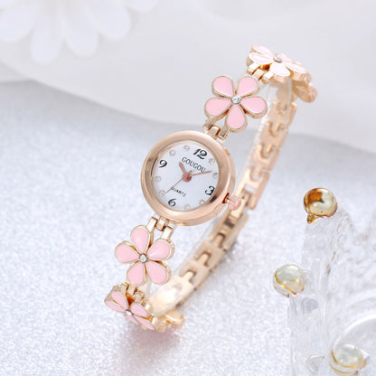 Women's Flower Disk Two-piece Bracelet Watch Set