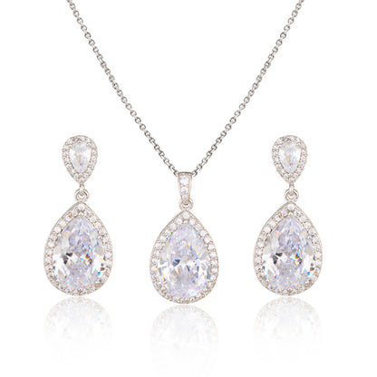 Big Bright Zircon, Water Drops Necklace And Eardrops Suit For Brides