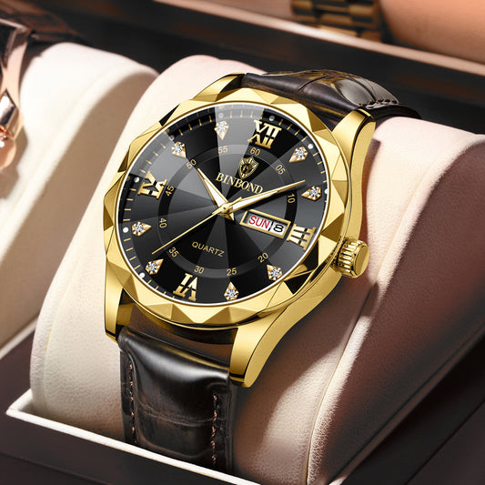 Genuine Leather Men's Waterproof Leisure Fashion Business Quartz Watch