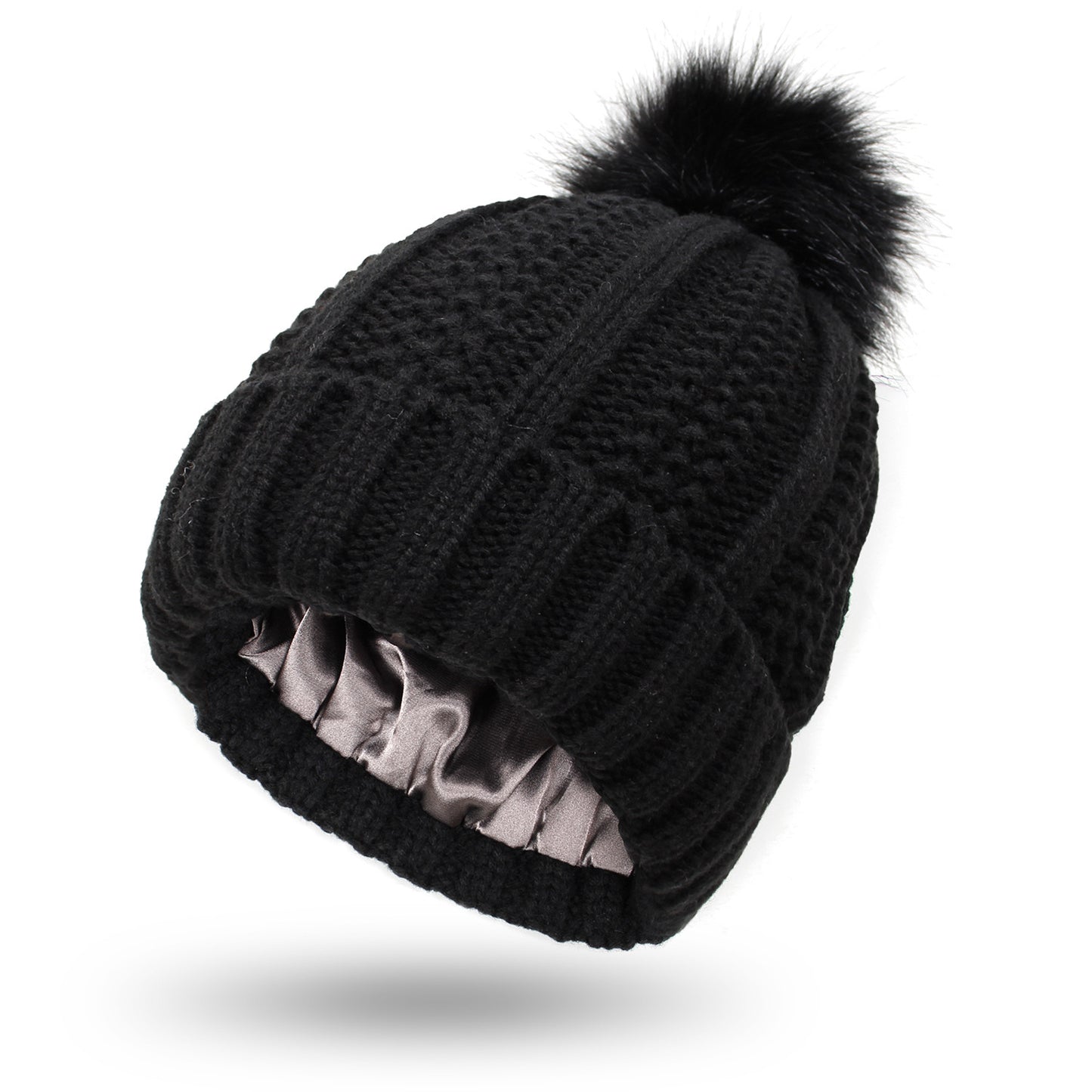 Fashion Stretchy Satin Lined Skull Knit Beanie Hat For Women