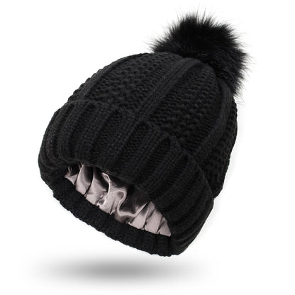 Fashion Stretchy Satin Lined Skull Knit Beanie Hat For Women