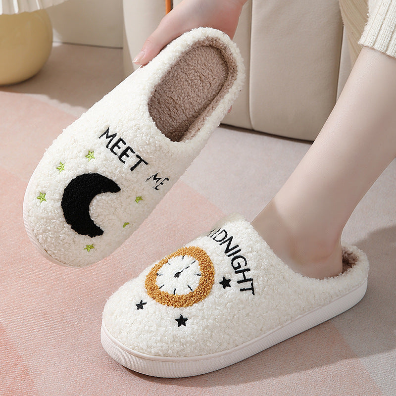 Moon And Clock Print Home Slippers For Women