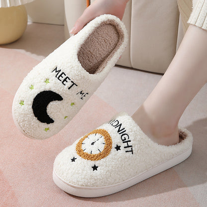 Moon And Clock Print Home Slippers For Women