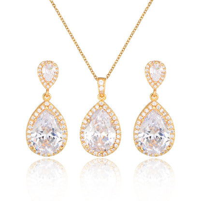 Big Bright Zircon, Water Drops Necklace And Eardrops Suit For Brides