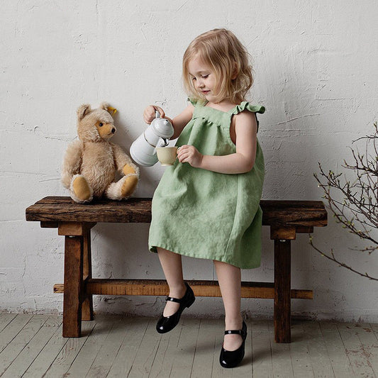 Girls Summer Linen Loose Sling Dress