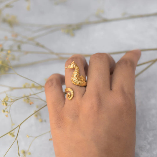 18K Gold Stainless Steel Seahorse Opening Ring