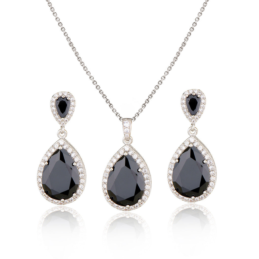 Big Bright Zircon, Water Drops Necklace And Eardrops Suit For Brides