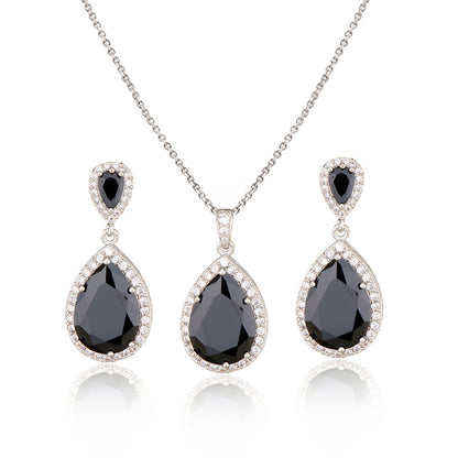 Big Bright Zircon, Water Drops Necklace And Eardrops Suit For Brides