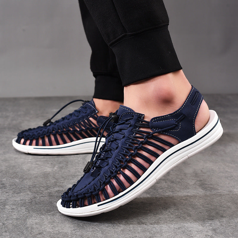 Woven Drawstring Tie Roman Shoes