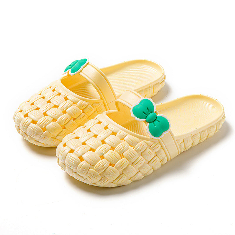 Baotou Slippers With Bow Braid Design