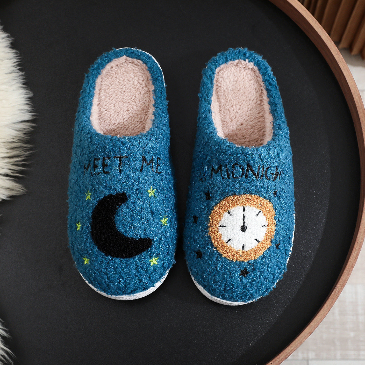 Moon And Clock Print Home Slippers For Women