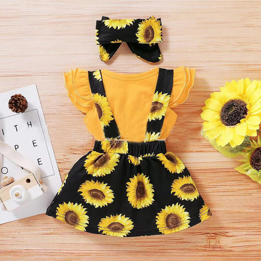 Sunflower Printing Romper Three-piece Suit