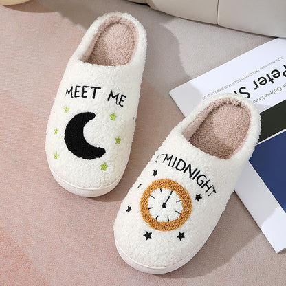 Moon And Clock Print Home Slippers For Women