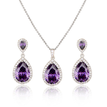 Big Bright Zircon, Water Drops Necklace And Eardrops Suit For Brides